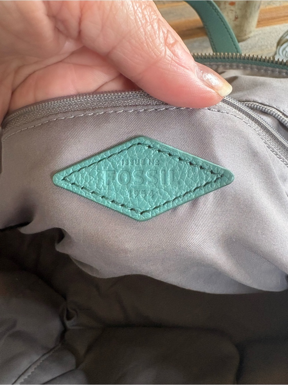 Fossil Teal Pebbled Leather Satchel Handbag Double Zip Shoulder Bag - Picture 4 of 9